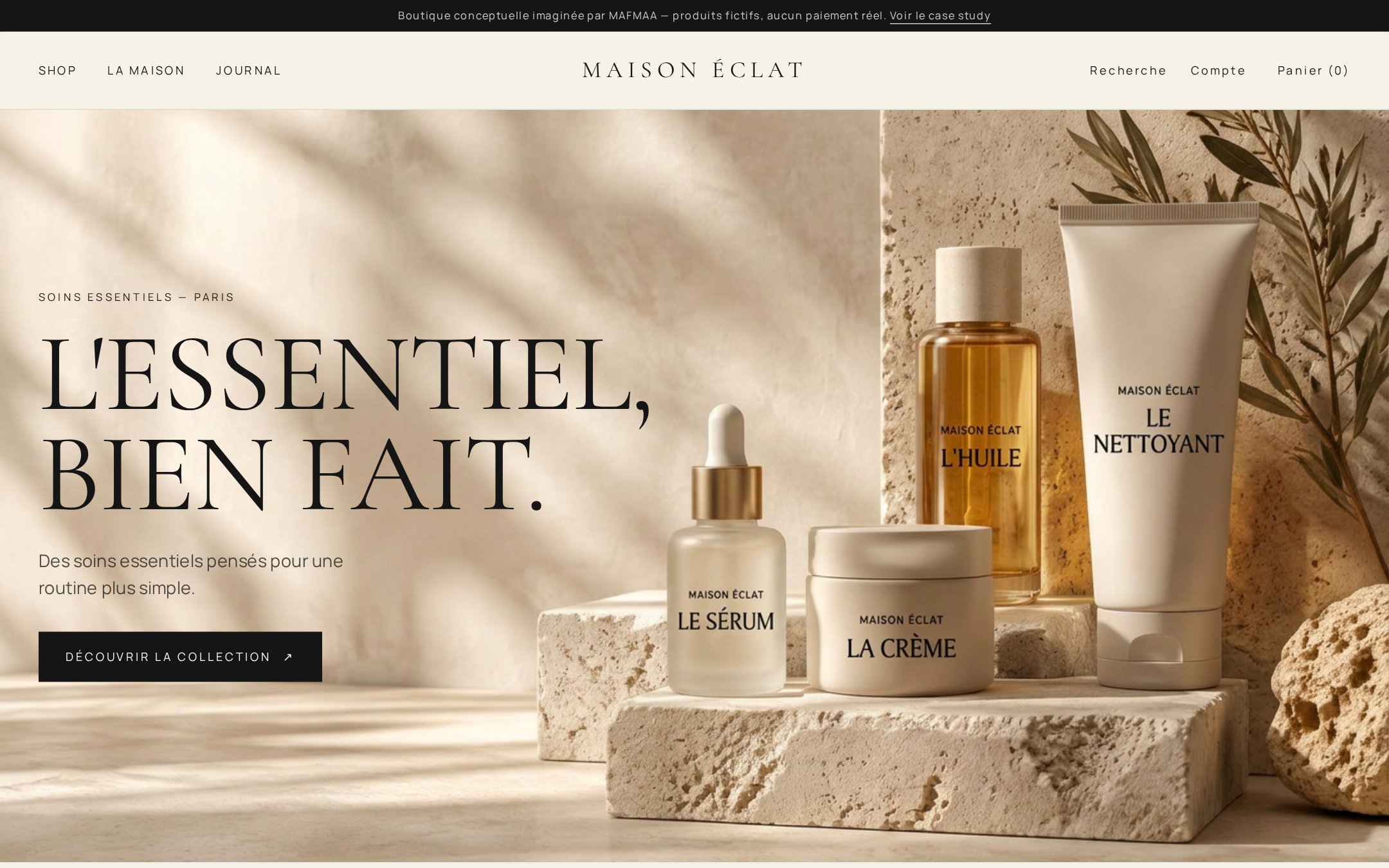 Maison Éclat — page d'accueil de la boutique concept