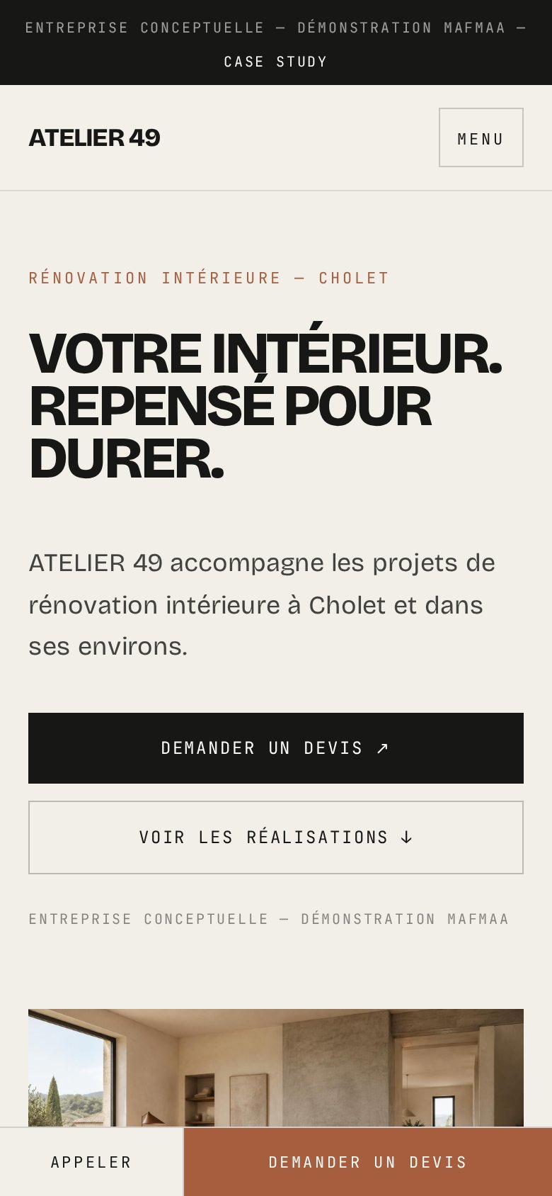 Accueil mobile avec CTA fixe