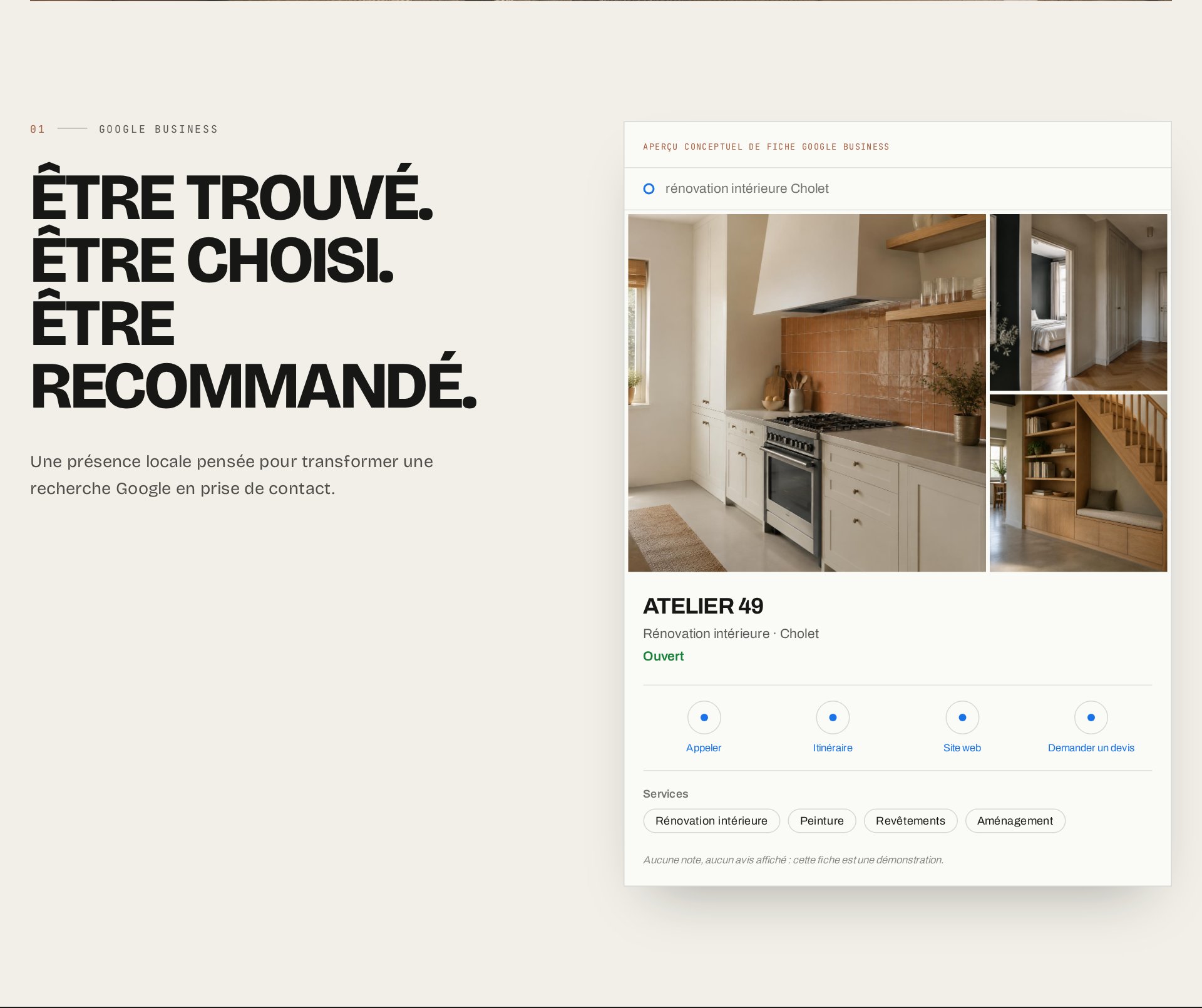 Aperçu conceptuel de fiche Google Business